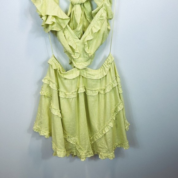 NWT Edite Mode Elegant Summer Yellow V-Neck Ruffle Cut-Out Dress Yellow Large - Picture 5 of 12